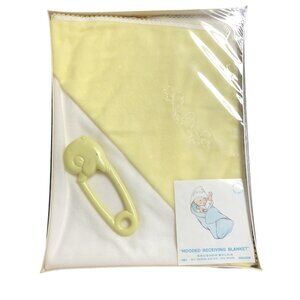 Kiddie Kover Yellow White Baby hooded Recieving Blanket Vintage? Brand New